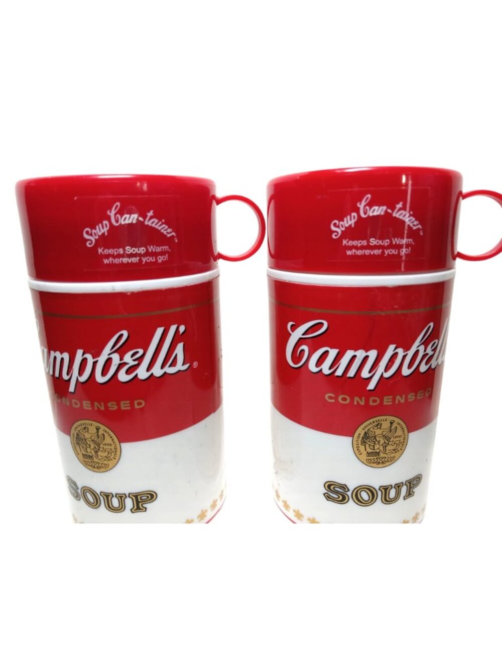 Vintage 90s Campbells Soup Thermos Retro Red White Lot 2 Can-tainer Insulated - Picture 2 of 14